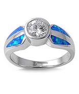 Opal Ring Sterling Silver October Round Blue Simulated Opal Ring - £46.38 GBP+