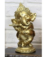 Ebros Hindu Elephant God Ritual Dancing Ganesha Playing Flute Golden Sta... - $24.43 CAD