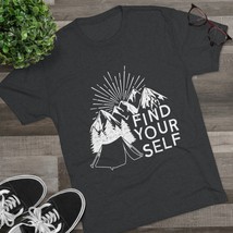 Unisex Tri-Blend Find Yourself Vintage Mountain Black and White Tent Illustratio - $27.81+