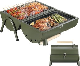 Maison Huis Portable Charcoal Grill Two Side Carbon Griller Mini Smoker, Green - £41.12 GBP