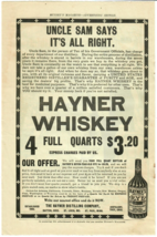 1902 Hayner Whiskey Antique Print Ad Uncle Sam Says It&#39;s All Right Dayton Ohio - £11.45 GBP