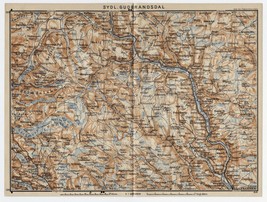 1912 Original Antique Map Of Southern Gudbrandsdalen Valley Lillehammer Norway - £17.46 GBP