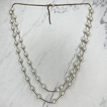Faux Pearl Beaded Double Strand Gold Tone Necklace - £5.41 GBP