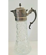 LEAD CRYSTAL PITCHER WITH SILVER PLATE LID AND HANDLE VINTAGE  - £92.07 GBP
