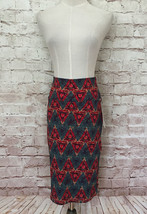 LuLaRoe CASSIE Pencil Skirt Size XS Teal Green Red Geometric Triangle Pr... - $17.60