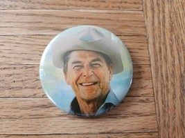Vintage Ronald Reagan Pin Pinback Cowboy Hat Button 2.5&#39;&#39; - $5.99