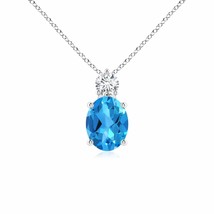 ANGARA Oval Swiss Blue Topaz Solitaire Pendant with Diamond in 14K Solid Gold - £1,148.55 GBP