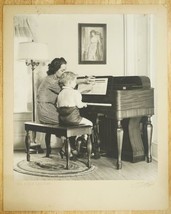 Vintage Mounted Real B&amp;W Photo 1944 His First Piano Lesson J Malley Salem VA - £35.52 GBP