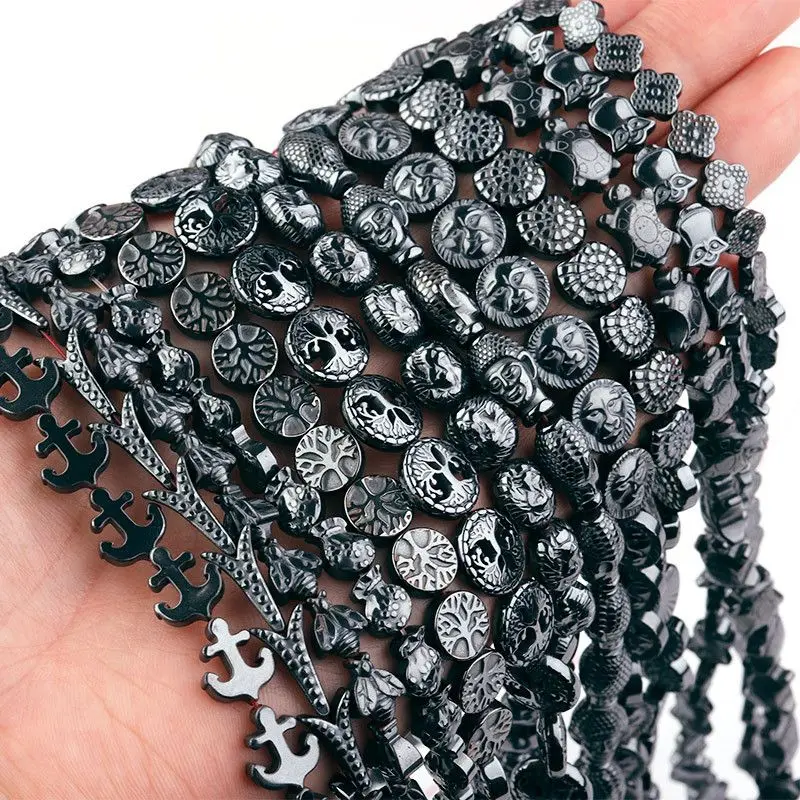 Natural Hematite Loose Beads Tree of Life Anchor Shape Black Gallstone  Bead DIY - £11.40 GBP+