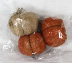 Set of 3 Pumpkins Wrapped in Burlap Made of Styrofoam with Plastic Stems 3.5&quot; - £8.92 GBP