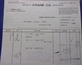 Vintage Crane Co Grand Rapids MI Receipt 1917 - $2.99