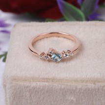 Aquamarine &amp; Diamond Engagement Ring, March Birthstone Cluster Ring - £67.27 GBP