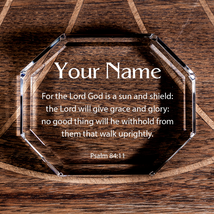 Psalm 84:11 Lord is Sun and Shield Octagonal Crystal Paperweight Persona... - £41.09 GBP