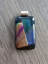 925 Sterling Silver Rectangular Dichroic Glass Pendant Free Shipping - $547.38 MXN