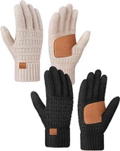 Winter Gloves for Women 2 Pairs, Womens Gloves with Touchscreen  (Black&amp;Oatmeal) - £13.18 GBP