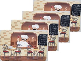 Set Of 4 Same Kitchen Plastic Placemats (11&quot;x17&quot;) Fat Chef Behind The Counter,Gr - £14.68 GBP