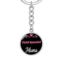 Dog Mom Keyring Field Spaniel Mama Circle Keychain Stainless Steel Or 18k Gold - £39.52 GBP
