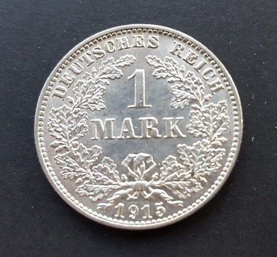 GERMANY 1 MARK SILVER COIN 1915 E UNC NR - $23.02