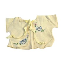 Vintage Baby Layette Shirt Newborn Yellow Embroidered Blue Birds Infant Doll Tie - $9.94