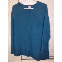 Chicos Womens Teal Ribbed Sweater L Cotton Blend careerwear business casual - $15.83