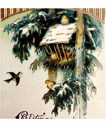 Christmas Greetings Victorian Postcard Gel Coat Birds 1900s Embossed PCB... - $27.34 CAD