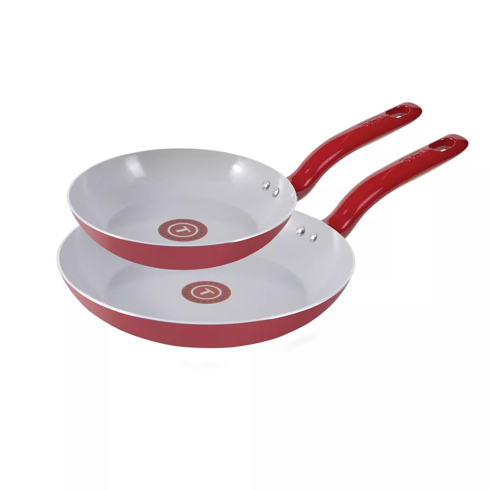 T-Fal 8” and 10.5” Simply Cook Ceramic Fry Pan Set - RED - $88.88 CAD