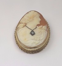 14k Yellow Gold Vintage Brooch Pin Pendant With Women&#39;s Portrait Cameo S... - $16,181.01 MXN