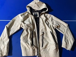hollister women’s Beige/black rain jacket Size Medium Very Nice Condition - $35.63