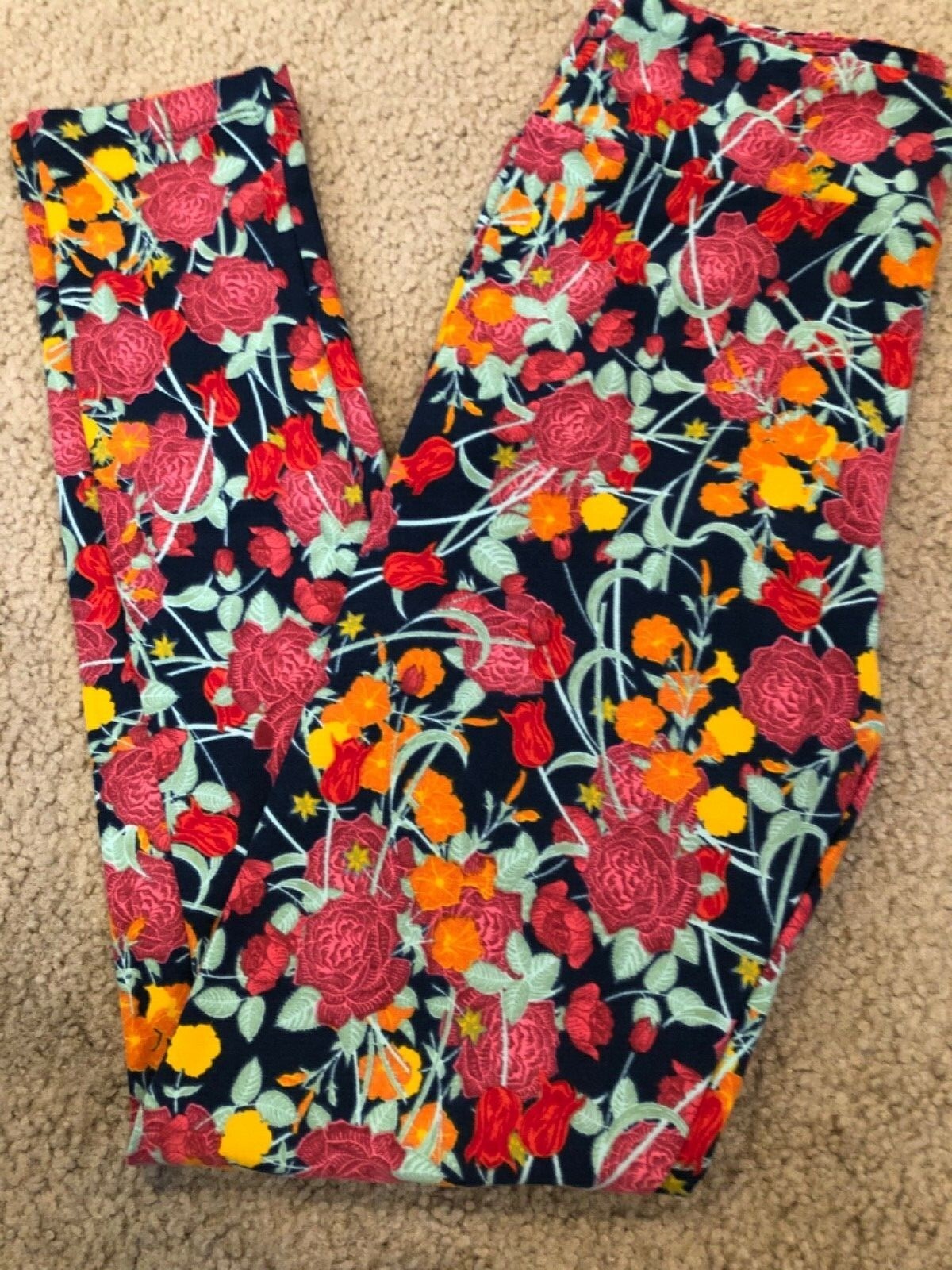 NEW LuLaRoe OS Leggings Floral Wildflowers Pk Cream Daisy Geometric Flow... - $13.99