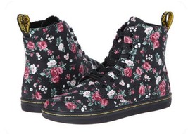 Doc Martens HACKNEY Canvas Black Vintage Roses 7-Eye Lace-Up Shoes / Boots Wm 7 - £59.80 GBP