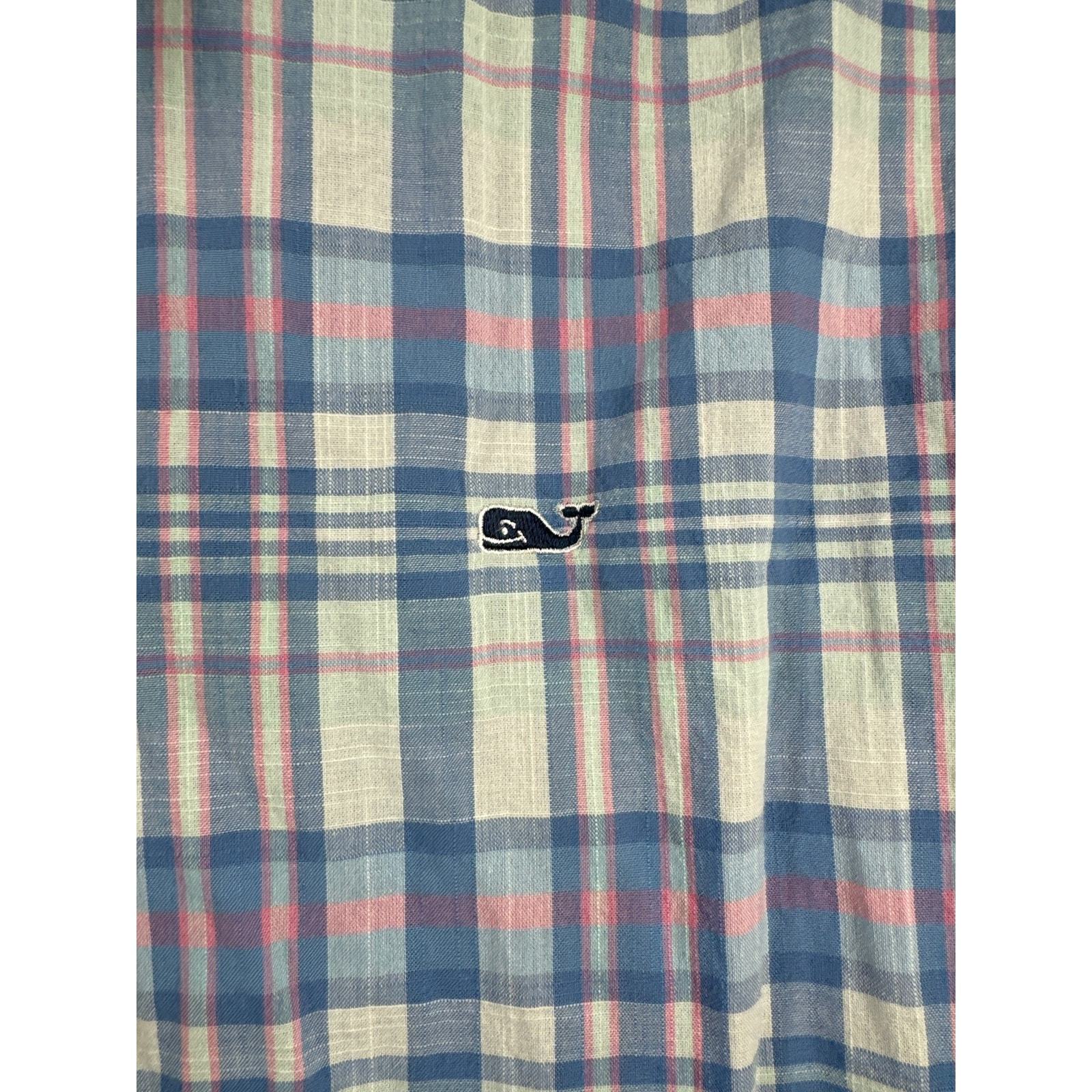 Vineyard Vines Slim Fit Whale Shirt Mens Button Down Plaid Blue Pink Size XXL Item image 2