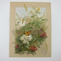 Victorian Easter Greeting Card Flowers Wheat Butterfly Grasshopper Antique 1884 - £11.98 GBP