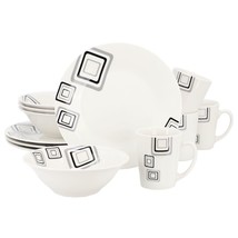 Gibson Home Black Squares 12 Piece Round Fine Ceramic Dinnerware Set in ... - $95.99
