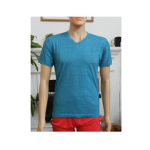  Basic Men&#39;s T-Shirt   V-Neck Short Sleeve Cotton T-Shirt - Heather Blue - $16.10