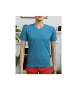 Basic Men&#39;s T-Shirt   V-Neck Short Sleeve Cotton T-Shirt - Heather Blue - $299.35 MXN