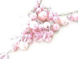 Necklace Sea Shell Pearl &amp; Glass Beads Pink - £10.44 GBP