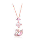 Pink Crystal &amp; Cubic Zirconia Swan Pendant Necklace - £11.84 GBP