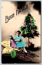 RPPC Tinted Christmas Tree Candles Child w Toys Buon Natale UNP Postcard K3 - £3.08 GBP
