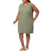 Briggs Women&#39;s Plus Size 3X Green V Ruffle Neck Sleeveless Linen Blend D... - £20.79 GBP