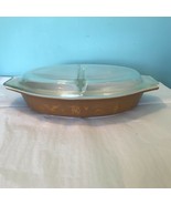 Vintage PYREX Early American 1-1/2 Quart Divided Serving Dish w/Lid Brow... - £14.03 GBP