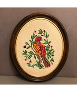 Detailed Embroidered Parrot set in an Oval Wooden Frame. - £159.22 GBP