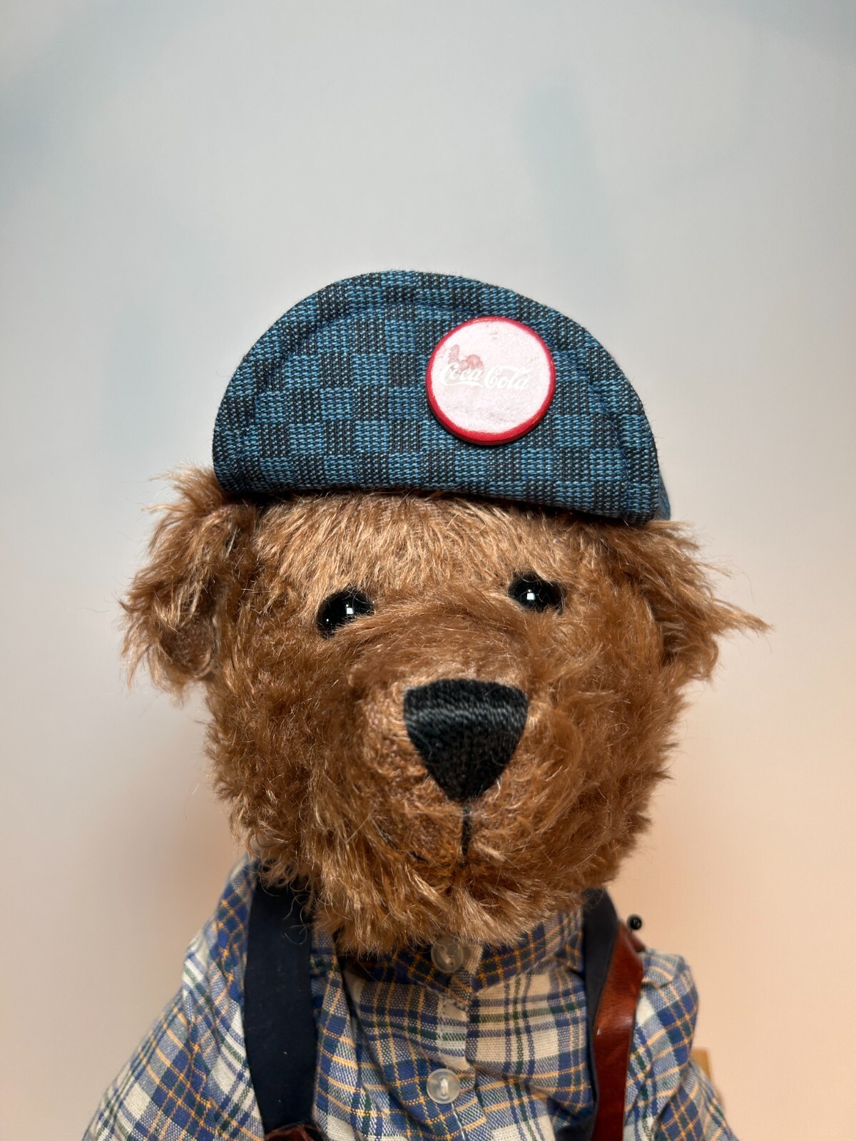 Franklin Mint Coca-Cola Mohair Bear Sammy w/ Hat & Shine Box โ Rare Item image 4