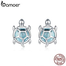 Ocean Blue Turtles Stud Earrings for Women 925 Sterling Silver Glass and CZ Stud - £16.53 GBP