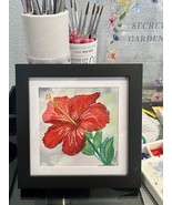 Framed Original Hand painted watercolor painting of a Red Hibiscus  - $54.45