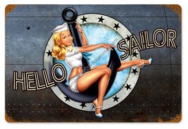 Hello Sailor Pin-Up Metal Sign - £31.15 GBP