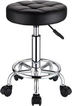 Round Rolling Stools PU Leather Seat Height Adjustable Swivel Stool with... - $50.37