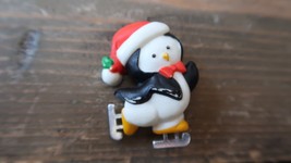Vintage 1.75&quot; Christmas Ice Skating Penguin Lapel Pin - £11.81 GBP