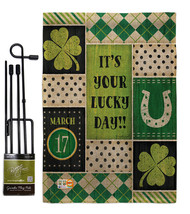 St Patricks Lucky Day Burlap - Impressions Decorative Metal Garden Pole Flag Set - £27.28 GBP