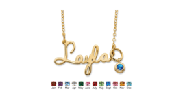 14K Gold Over Sterling Silver Birthstone Personalised Nameplate Necklace - £237.24 GBP