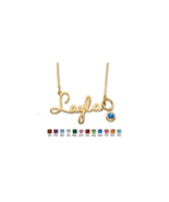 14K GOLD OVER STERLING SILVER BIRTHSTONE PERSONALISED NAMEPLATE NECKLACE - £237.73 GBP